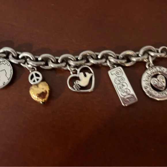 Brighton Silver Charm Bracelet with Heart and Peace Charms - Picture 3 of 13